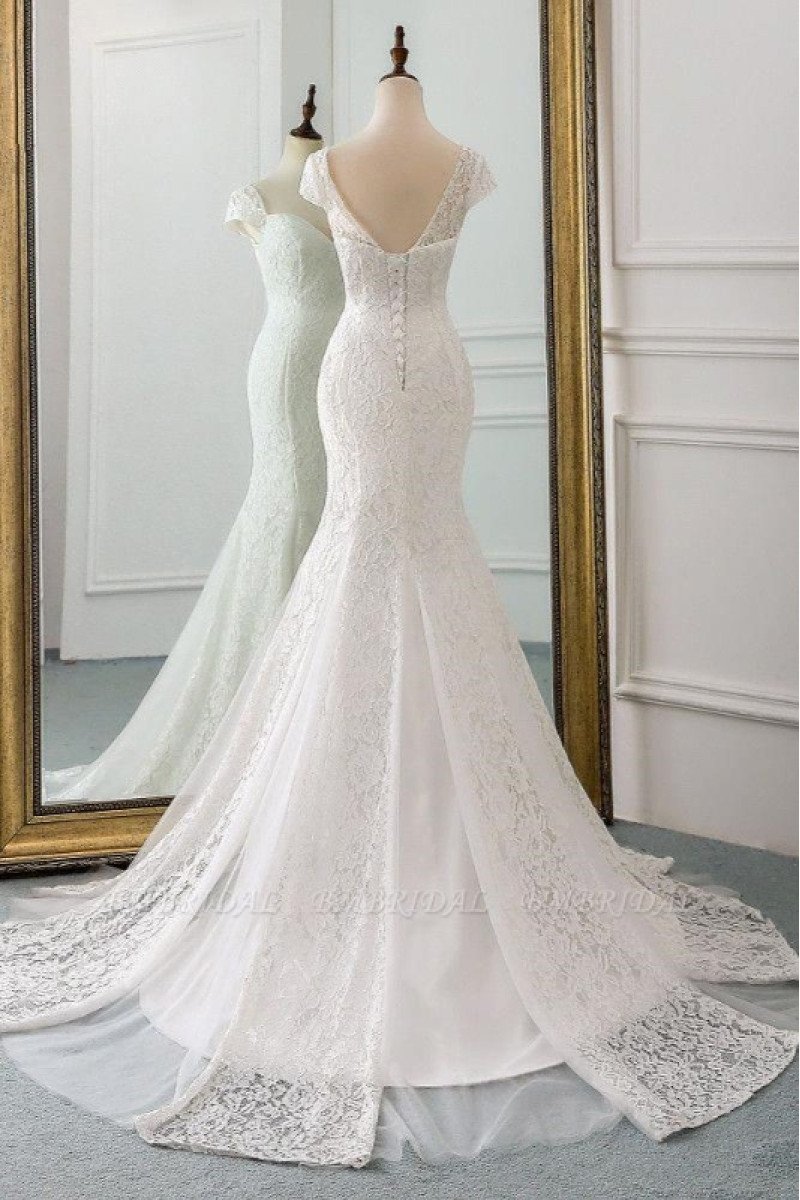 Cecilia Generous Square Open Back Lace Mermaid Wedding Dresses