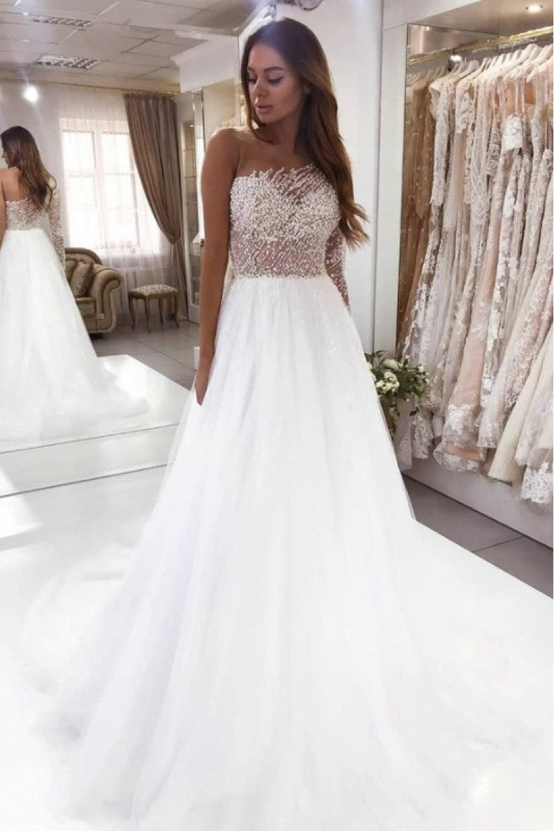 Charleen Charming One Shoulder Beading A-Line Wedding Dresses