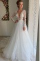 Christine Beautiful V-Neck Long Sleeves Backless A-Line Wedding Dresses With Appliques