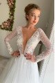 Christine Beautiful V-Neck Long Sleeves Backless A-Line Wedding Dresses With Appliques