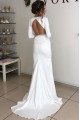 Claire Simple V-Neck Backless Long Sleeves Court Train Sheath Wedding Dresses With Crystal