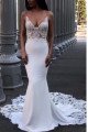 Clara Mild Spaghetti Straps Backless Court Train Sheath Wedding Dresses With Appliques