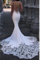 Clara Mild Spaghetti Straps Backless Court Train Sheath Wedding Dresses With Appliques