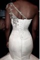 Coral Mild One Shoulder Open Back Puffy Layers Mermaid Wedding Dresses With Crystal