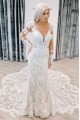 Cornelia Modern V-Neck Long Sleeves Lace Sheath Wedding Dresses With Chapel Train