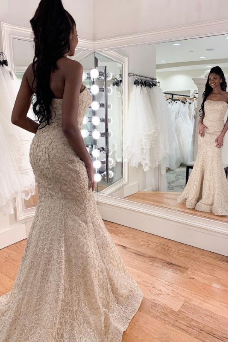 Dallas Generous Strapless Open Back Ruffles Lace Mermaid Wedding Dresses