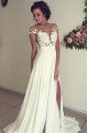 Dana Charming Off Shoulder Open Back Side Slit Sheath Wedding Dresses With Appliques