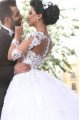 Debby Generous Square Long Sleeves Open Back Ball Gown Appliques Wedding Dresses