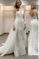 Deborah Charming Jewel Long Sleeves Open Back Appliques Sheath Wedding Dresses With Panel Train