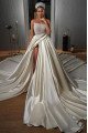 Denise Gorgeous Sheer Straps Side Slit Beading A-Line Wedding Dresses With Royal Train