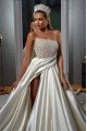 Denise Gorgeous Sheer Straps Side Slit Beading A-Line Wedding Dresses With Royal Train