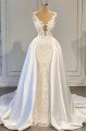 Dolores Chic V-Neck Open Back Beading Lace Sheath Wedding Dresses With Panel Train