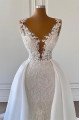 Dolores Chic V-Neck Open Back Beading Lace Sheath Wedding Dresses With Panel Train