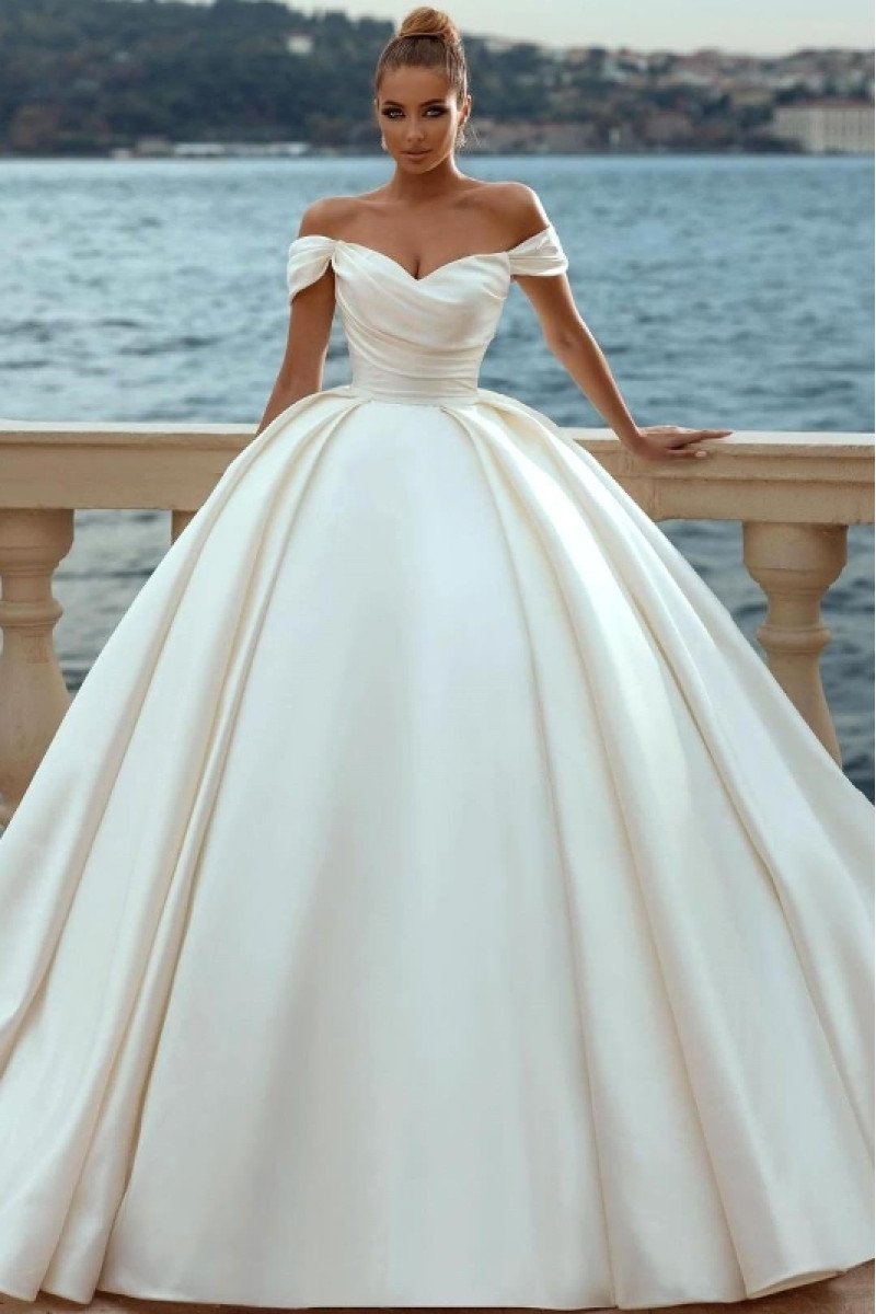 Dominic Classical Off Shoulder Open Back Ball Gown Wedding Dresses