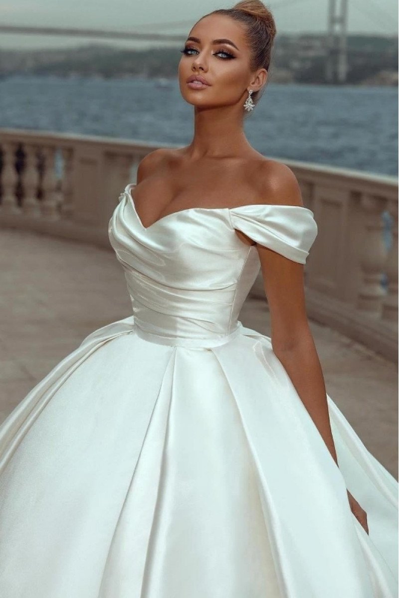 Dominic Classical Off Shoulder Open Back Ball Gown Wedding Dresses