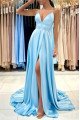 Alice Beautiful Sky Blue Halter Open Back Sheath Evening Dresses