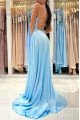 Alice Beautiful Sky Blue Halter Open Back Sheath Evening Dresses