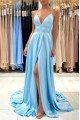 Alice Beautiful Sky Blue Halter Open Back Sheath Evening Dresses