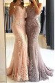 Alma Beautiful Lilac Spaghetti Straps Appliques Sheath Evening Dresses