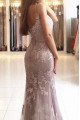 Alma Beautiful Lilac Spaghetti Straps Appliques Sheath Evening Dresses