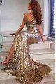 Amy Sparkle Gold Sequins Spaghetti Straps Side Slit Sheath Evening Dresses