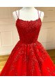 Andrea Chic Red Spaghetti Straps Open Back A-Line Evening Dresses With Appliques