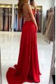 Angel Charming Red Spaghetti Straps Backless Side Slit Sheath Evening Dresses