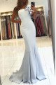 Angela Beautiful Sky Blue One Shoulder Sheath Evening Dresses With Ruffles