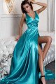 Angelina Sexy Blue V-Neck Side Slit A-Line Evening Dresses