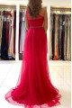 Anita Fancy Red One Shoulder Side Slit Appliques Sheath Evening Dresses