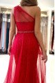 Anita Fancy Red One Shoulder Side Slit Appliques Sheath Evening Dresses