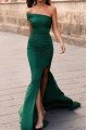 Annabelle Sexy Dark Green One Shoulder Side Slit Sheath Evening Dresses