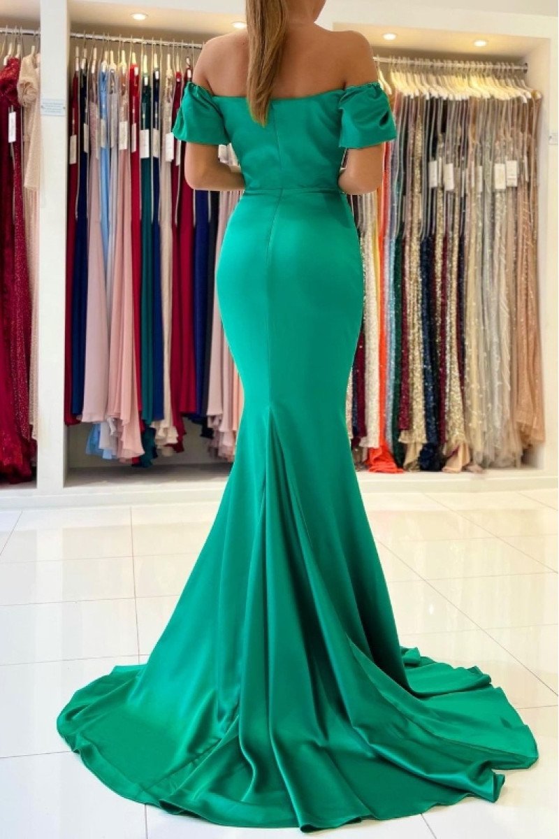 Antonia Gentle Turquoise Off Shoulder Sheath Evening Dresses With Court Train