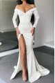 April Chic White Off Shoulder Long Sleeves Side Slit Sheath Evening Dresses