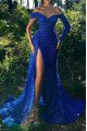 Arlene Sexy Royal Blue Off Shoulder Side Slit Sheath Evening Dresses