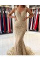 Arthur Elegant Champagne V-Neck Backless Lace Mermaid Evening Dresses