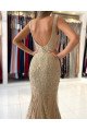 Arthur Elegant Champagne V-Neck Backless Lace Mermaid Evening Dresses