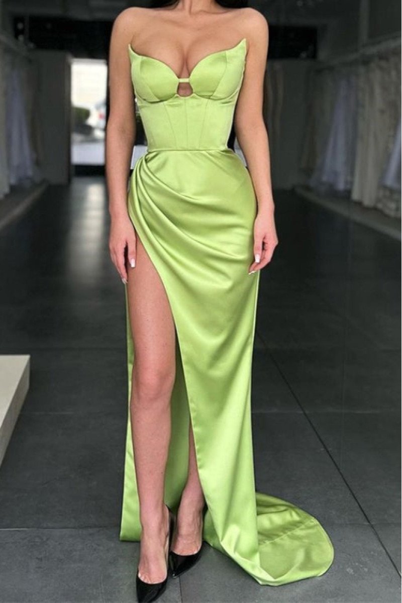 Aubrey Gentle Light Green Sweetheart Side Slit Sheath Evening Dresses