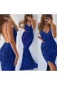 Audrey Sparkle Royal Blue Spaghetti Straps Backless Sequins Sheath Evening Dresses