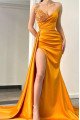 Aurora Elegant Gold Sweetheart Side Slit Sheath Evening Dresses With Crystal