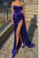 Belle Generous Regency Off Shoulder Side Slit Sheath Evening Dresses With Crystal