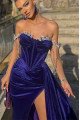 Belle Generous Regency Off Shoulder Side Slit Sheath Evening Dresses With Crystal