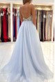 Bernice Lovely Sky Blue Spaghetti Straps Backless Beading A-Line Evening Dresses