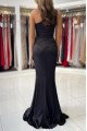 Beryl Simple Black One Shoulder Side Slit Sheath Evening Dresses