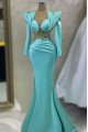 Allison Elegant Jade Square Long Sleeves Beading Mermaid Prom Dresses With Crystal