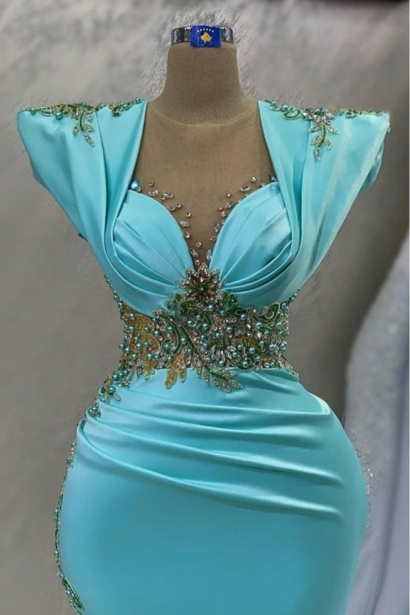 Allison Elegant Jade Square Long Sleeves Beading Mermaid Prom Dresses With Crystal