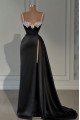 Alva Wonderful Black Spaghetti Straps Side Slit Beading Crystal Sheath Prom Dresses