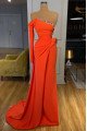 Amber Fashion Orange Strapless Beading Sheath Prom Dresses With Court Train