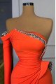 Amber Fashion Orange Strapless Beading Sheath Prom Dresses With Court Train