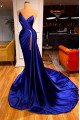 Amelia Modern Royal Blue Sweetheart Backless Side Slit Sheath Prom Dresses With Crystal